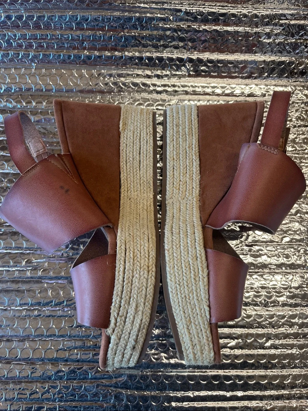 Dolce Vita Brown Leather Espadrille Platform Wedge Sandals
